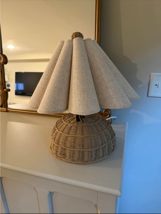 Other - Woven Rattan Table Lamp with Cream Fabric Shade